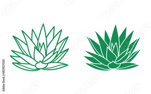 Two Agave Plant Silhouettes One Outline One Filled