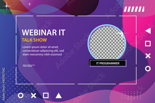 Modern IT webinar banner featuring tech-style elements, futuristic lines, and photo collage layout. 