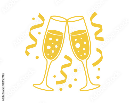 Happy New Year celebration With Two yellow champagne glasses 
