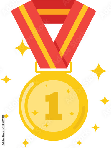 Sports medal, first-place medal icon isolated on white background. Gold sports medal. Vector, designer illustration, web banner, vector image.