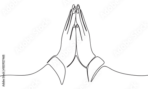 Continuous Line Drawing of Hands in Prayer or Namaste Gesture
