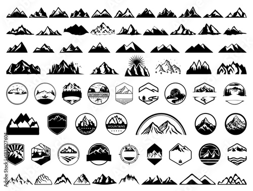 Minimalist Mountain Peaks Logo and Badge Collection for Outdoor Adventure Branding