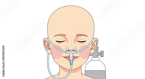 Child receiving oxygen therapy with nasal cannula and smile  