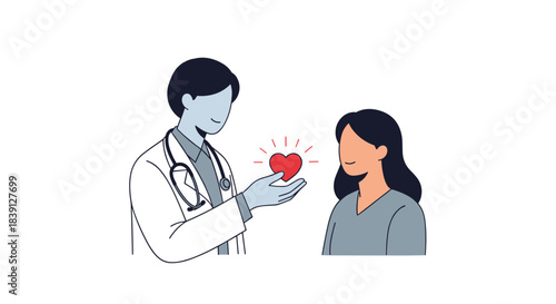 Doctor giving heart symbol to woman in healthcare illustration  