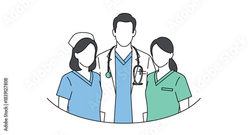 Medical team of nurses and doctors standing together smiling  