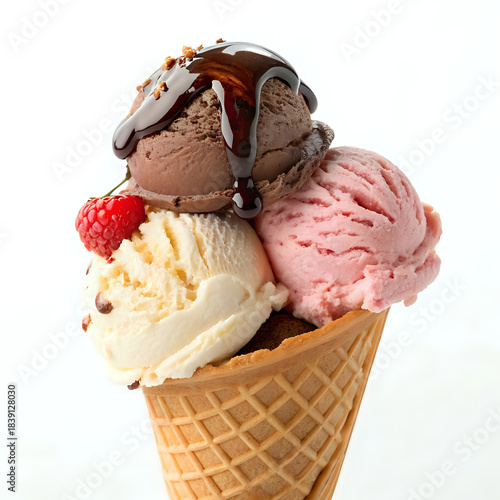 Triple Scoop Ice Cream, ,white background