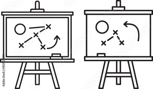 Two strategy boards with game plan drawings silhouette