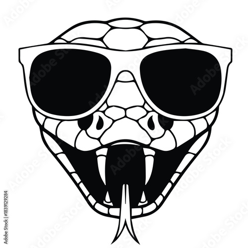 Snake head in sunglasses with tongue out