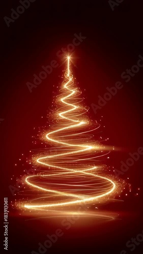 Sparkling lights dance around a magical Christmas tree at night