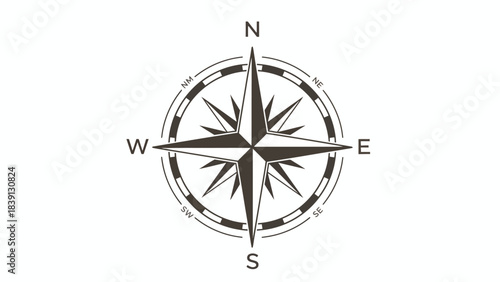 Compass Design, Navigation Symbol, Digital Art, Graphic Illustration, Minimalist Style, Top View, Directional Concept