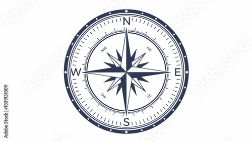 Navigational Compass Illustration, Graphic Design, Digital Artwork, Blue Color Scheme, Creative Environment