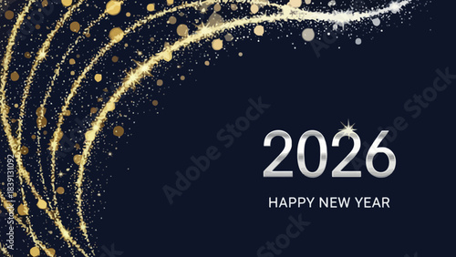 New Year Celebration 2026 with Sparkling Gold Effects on Dark Background