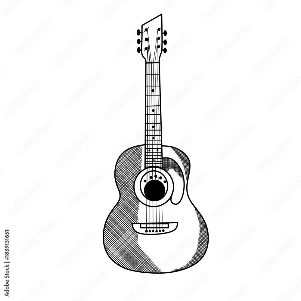 Obraz premium hand drawn acoustic music guitar line art vector illustration