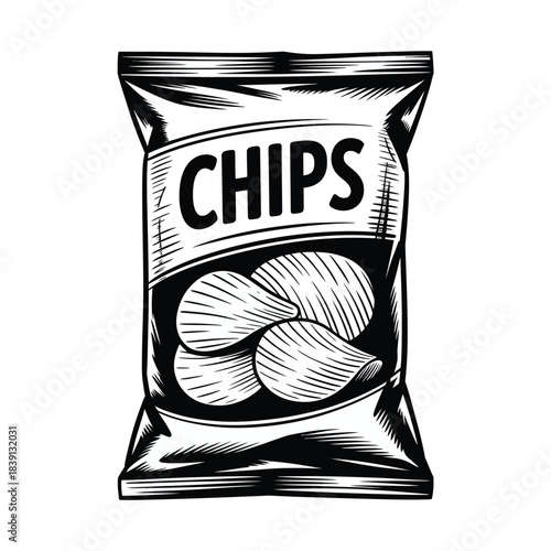 Hand drawn illustration of a bag of potato chips