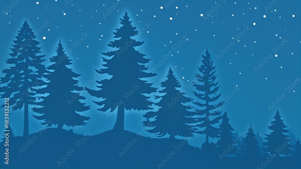 Obraz premium Winter Pines at Night – Starry Holiday Scene