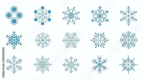 Collection of Detailed Winter Geometric Snowflake Icons Vector