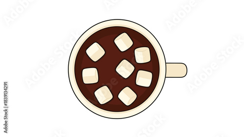 Winter Holiday Drink Cup Cocoa Marshmallow Topping Vector