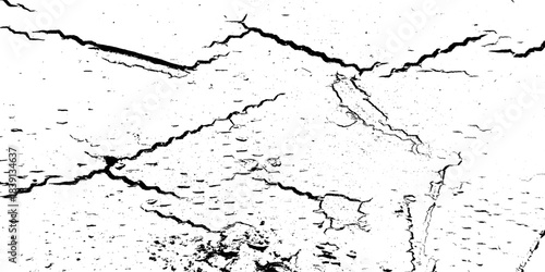 Crack and scratched grunge dust wall urban background texture vector. crack cement wall texture. black textured grainy cracked ground lines isolated on white. distressed overlay grainy texture.