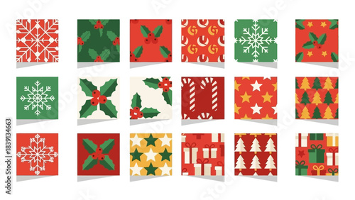 Seamless Christmas Holiday Pattern Collection with Snowflakes and Holly Berries