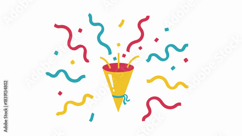 Exploding Party Popper with Flying Confetti and Streamers Vector
