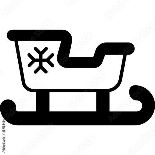 Sledge Glyph Icon Solid Minimal Christmas Sleigh & Winter Transport Vector