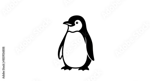 Cute baby penguin standing in a simple black and white illustration.
