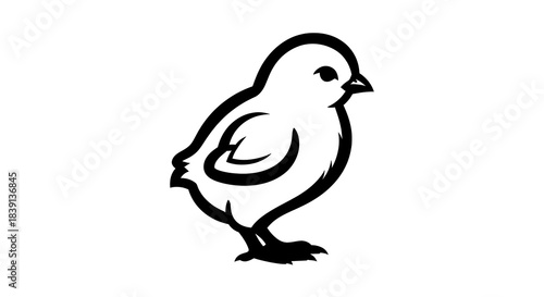 Cute Chick Illustration - A Simple Black and White Outline.