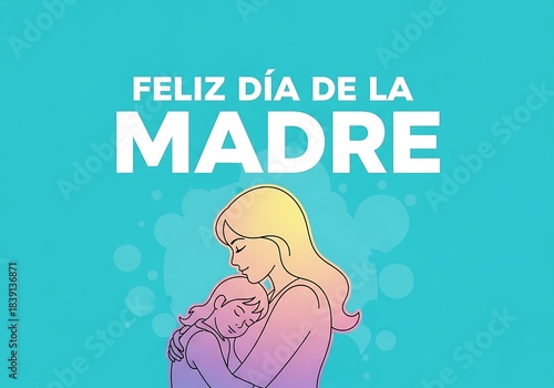 A clean, modern Mother’s Day banner showcasing line-art silhouettes of a mother and child filled with soft gradient coloring. with text Feliz Dia de la Madre