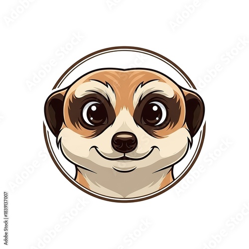 Cute Meerkat Portrait Inside Circle Frame Smiling Face.