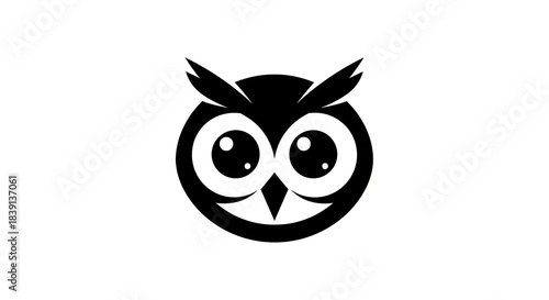 Cute Minimalist Owl Head Logo Design with Big Eyes.