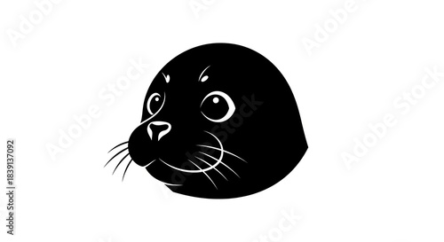 Cute Seal Head Black Silhouette Vector Icon Illustration.