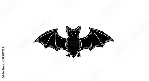 Detailed Bat Illustration - Spooky Creature with Spread Wings.