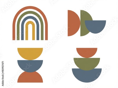 simple abstract set of abstract geometric shapes stacked arches and semi-circles ready for logos labels and stickers isolated on white background