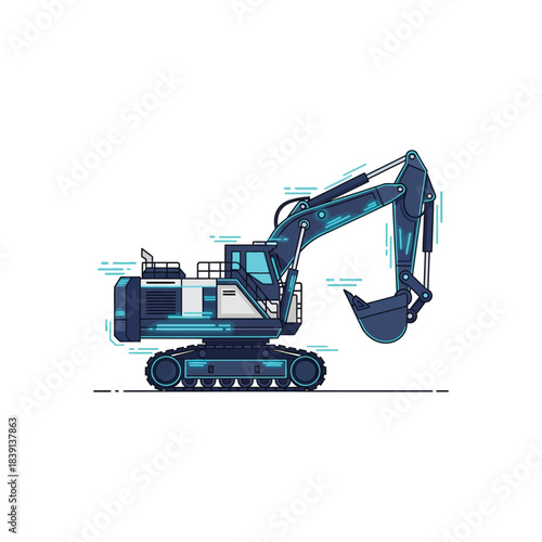 Heavy duty excavator machine isolated on white background
