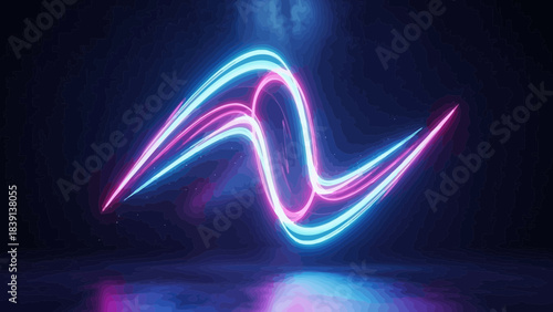 Neon Energy Flow: Dynamic strokes of vibrant neon light, in electric pink and cool blue, dance in a mesmerizing display against a dark backdrop. Illustrating energy, dynamism, and technology.