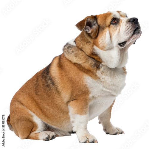 overweight dog sitting gracefully on a white background capturing hearts effortlessly