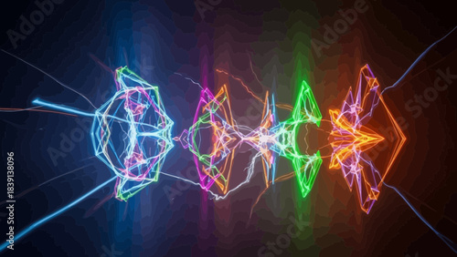 Vibrant Geometric Abstract: Dynamic geometric shapes and lines pulsate with an array of vivid colors, evoking a sense of energy and innovation.