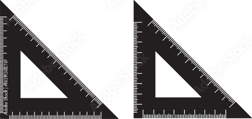 Two black carpenter triangles with measurement markings