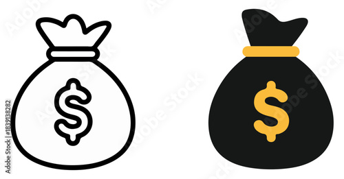 dollar money bag icon collection