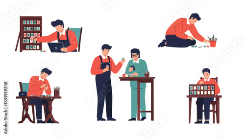 Diverse Artisans Crafting Painting and Assembling Small Objects with Precision and Care