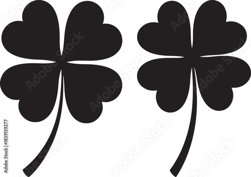 Two black four leaf clovers isolated on white background