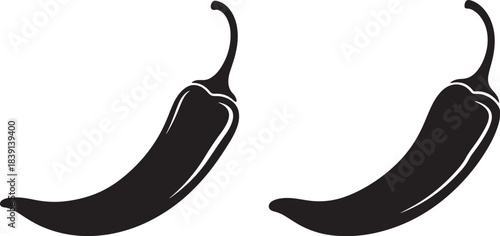 Two black silhouette chili peppers on white background