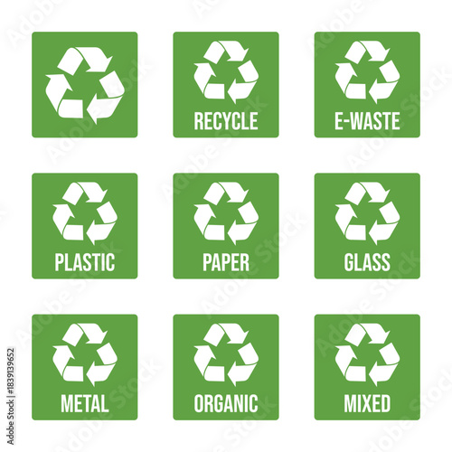 Garbage segregation. Waste separate, classification and recycling for different types of waste - plastic, paper, glass, metal, organics and others