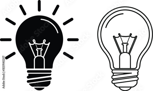 Contrast of Illuminated and Dim Light Bulbs — Symbolic Silhouette Depicting Active Versus Inactive Ideas, Creativity, and Conceptual Thinking
