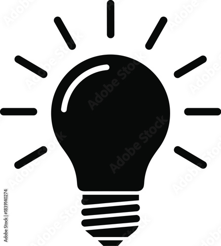 Illuminated Light Bulb Silhouette with Radiating Rays — Symbol of Creativity, Innovation, Bright Ideas, Problem Solving, and Conceptual Thinking