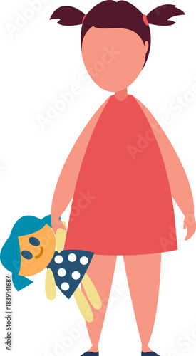 Little girl holding favorite childhood rag doll