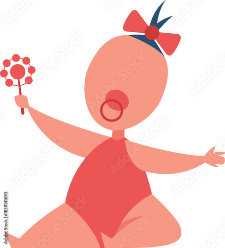 Little baby girl playing with rattle toy