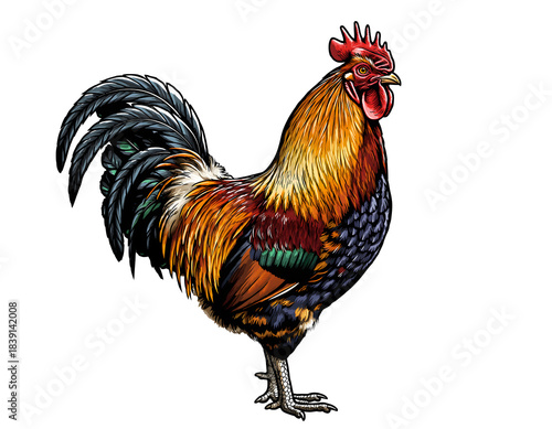 Rooster Standing Tall in a Clean Isolated Cutout for Farm, Wildlife, and Agricultural Designs