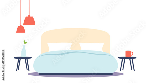 Minimalist bedroom interior in vector design with cozy decor