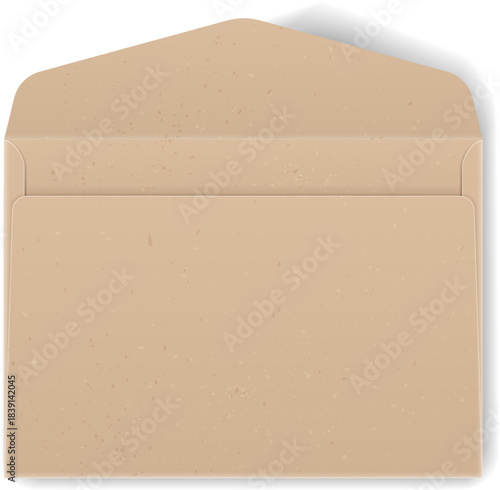 Open brown kraft paper envelope ready for communication
